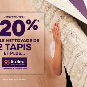 5àsec – 20% sur le nettoyage de 2 tapis
